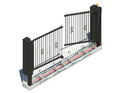 disegni 3D cancello alzata "THE KINDLY GATE" soluzione ELCEN-BLOK con colonne in dislivello - mod. "bari po" nero 2 ante THE KINDLY GATE SOLUZIONE ELCEN-BLOK DUE ANTE INCLINATO 5° MODELLI 3D