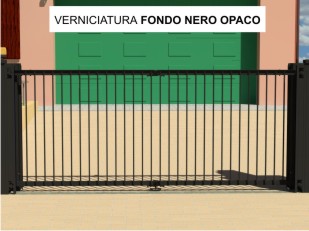 cancello alzata verticale "THE KINDLY GATE" verniciato con fondo nero opaco cancello ad alzata verniciato nero opaco