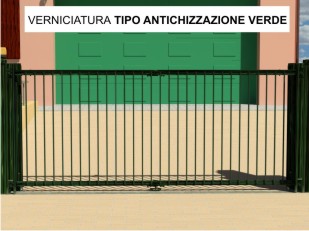 cancello alzata verticale "THE KINDLY GATE" verniciatura tipo antichizzazione verde cancello ad alzata verniciatura tipo antichizzato verde